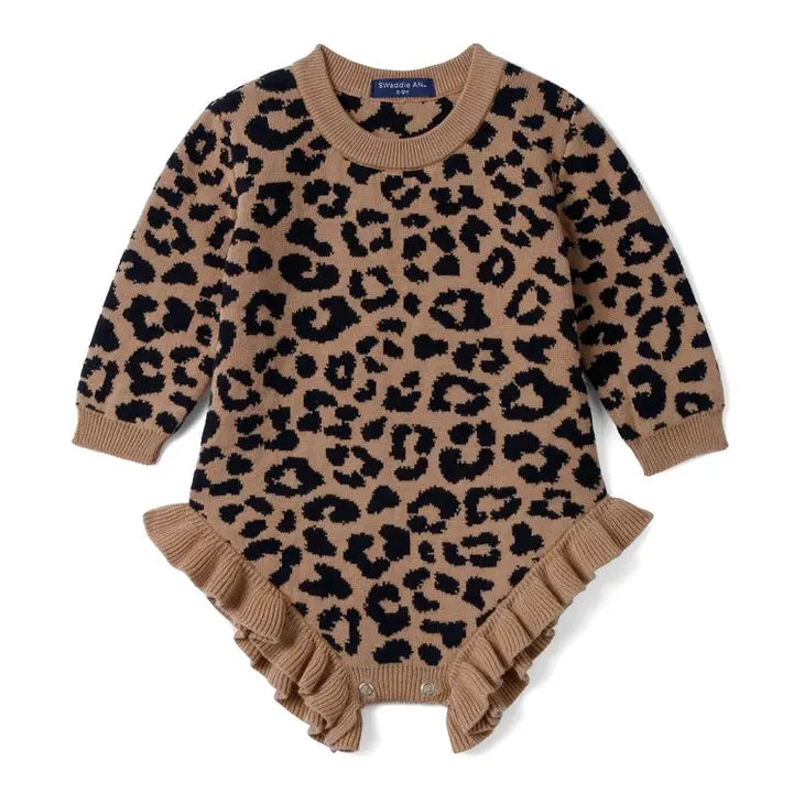 Leopard Baby Knit Ruffle Romper