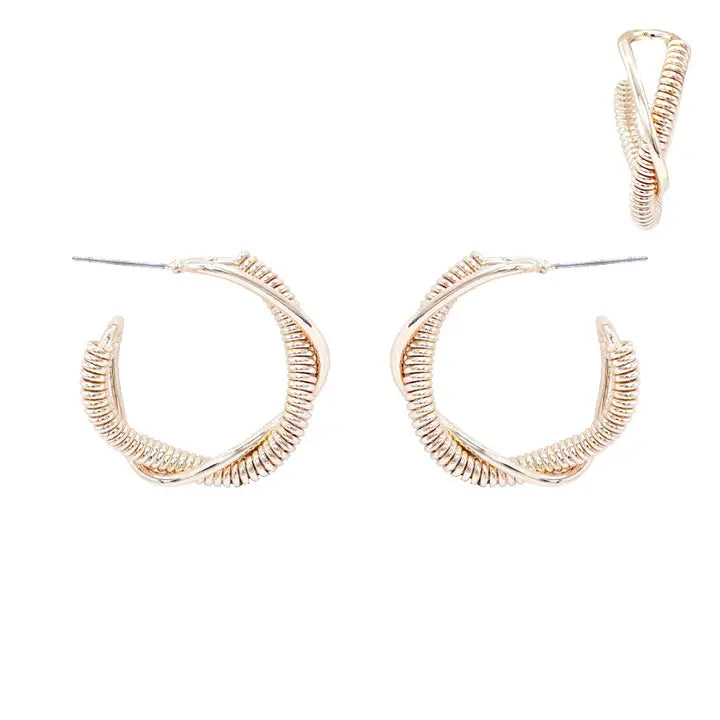 Gold Double Layered Textured Hoop Earrings