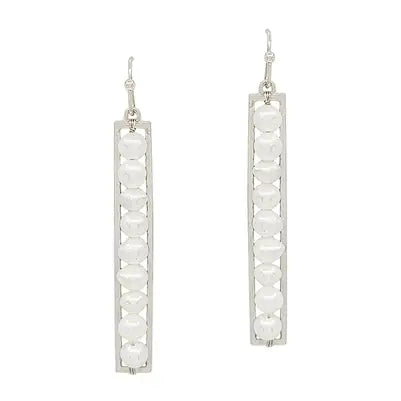 Silver Freshwater Pearl 2" Bar Earring