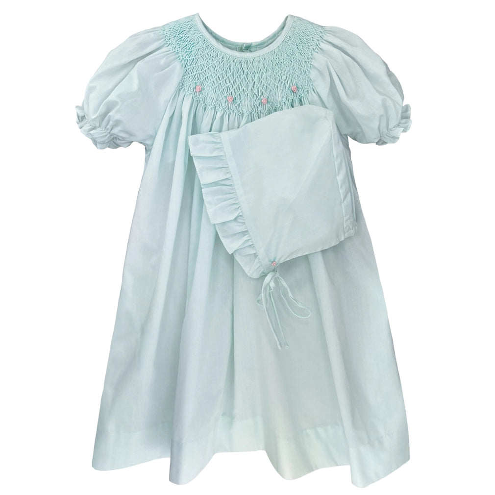 Mint Smocked Daygown with Raglan Sleeve