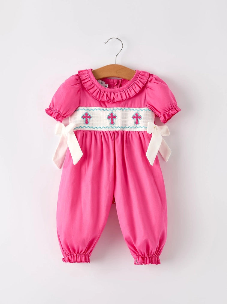 Pink Smocked Church Romper