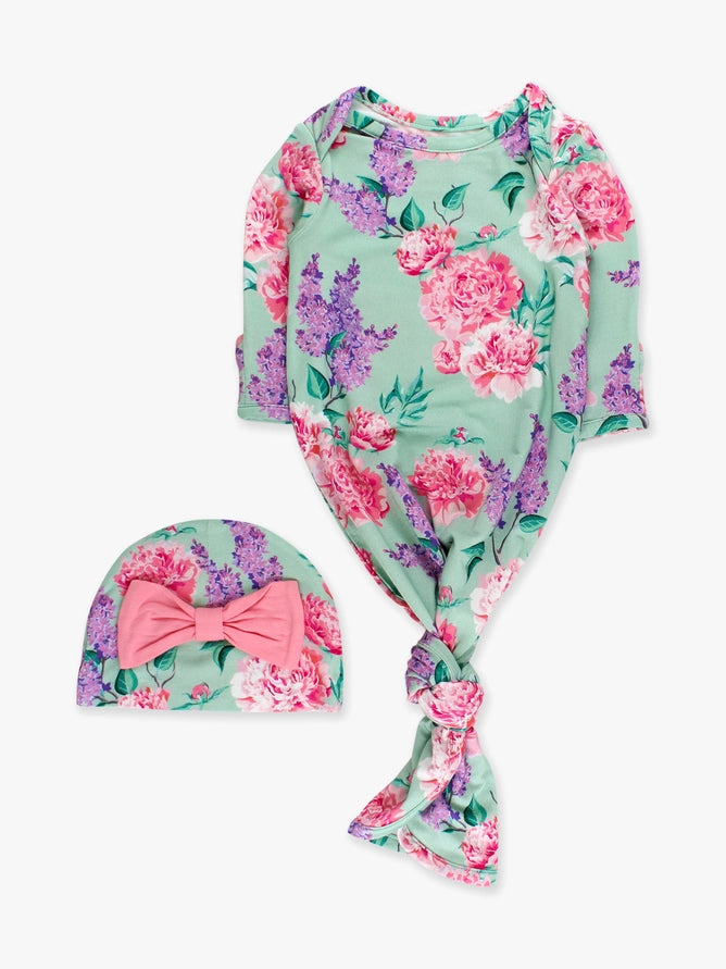 Baby Girls Bamboo Knotted Gown & Hat