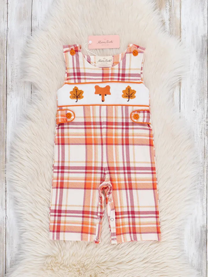 Cabin Critter Smocked Embroidered Plaid Johnny