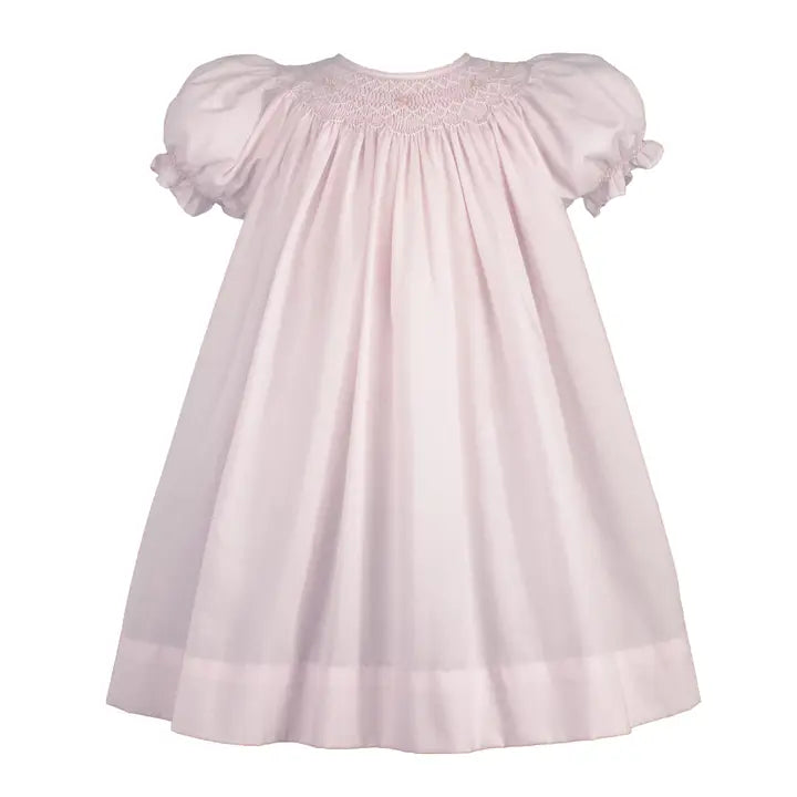 Pink Smocked Day Gown with Raglan Embroidery