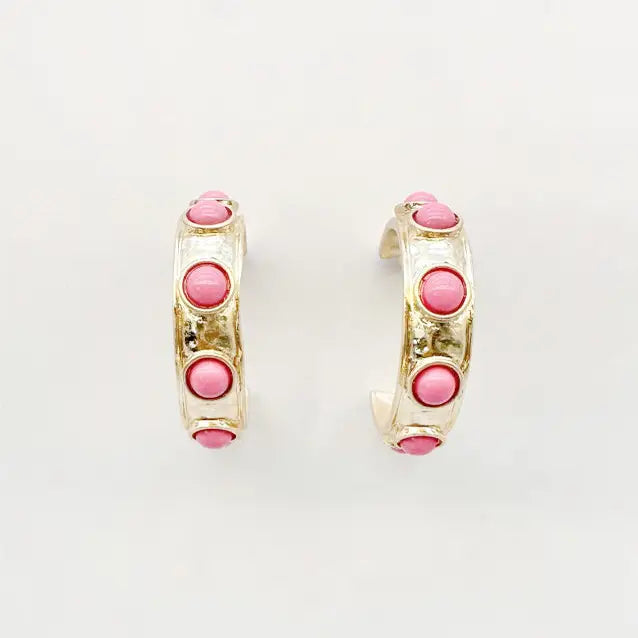 Gold Hoop with Pink Studded Accents