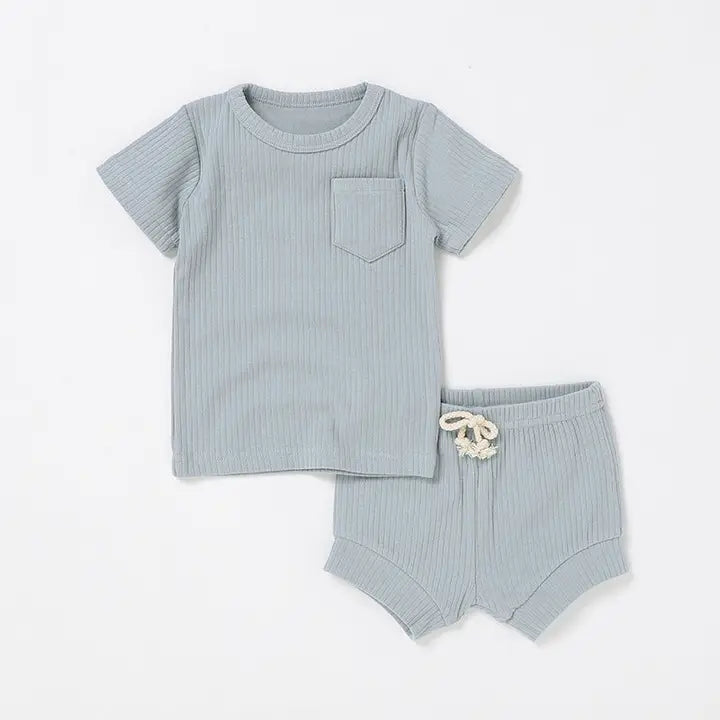 Blue Casual Baby Short Sleeve Set