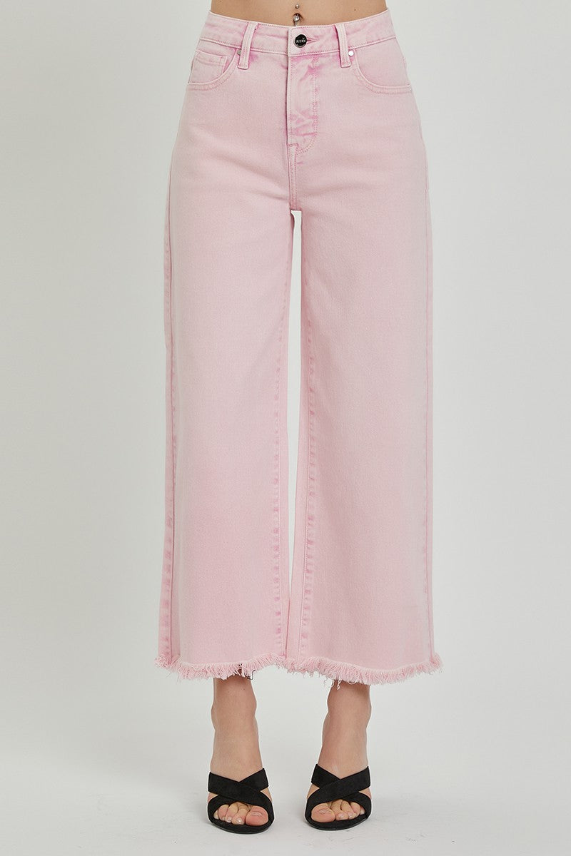 Plus Pink Risen Crop Frayed Jeans