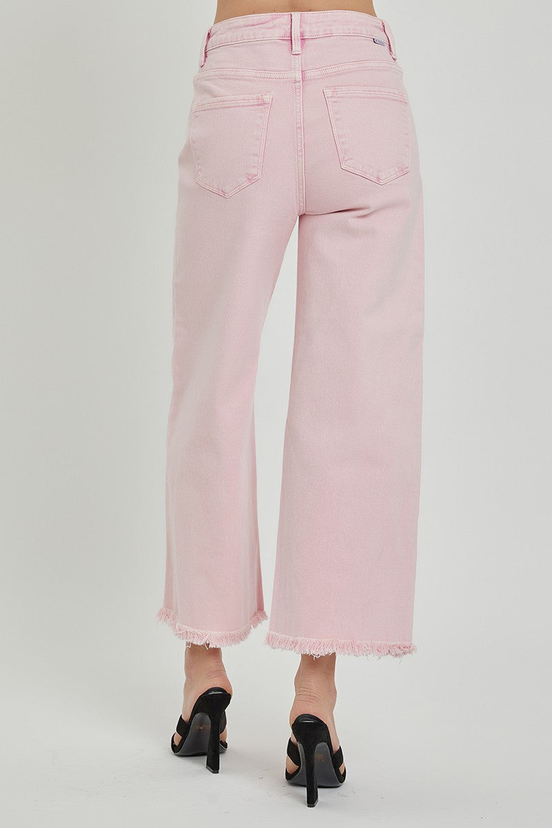 Plus Pink Risen Crop Frayed Jeans