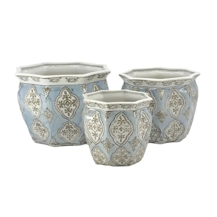 Light Blue & White Ceramic Chinoiserie Planters