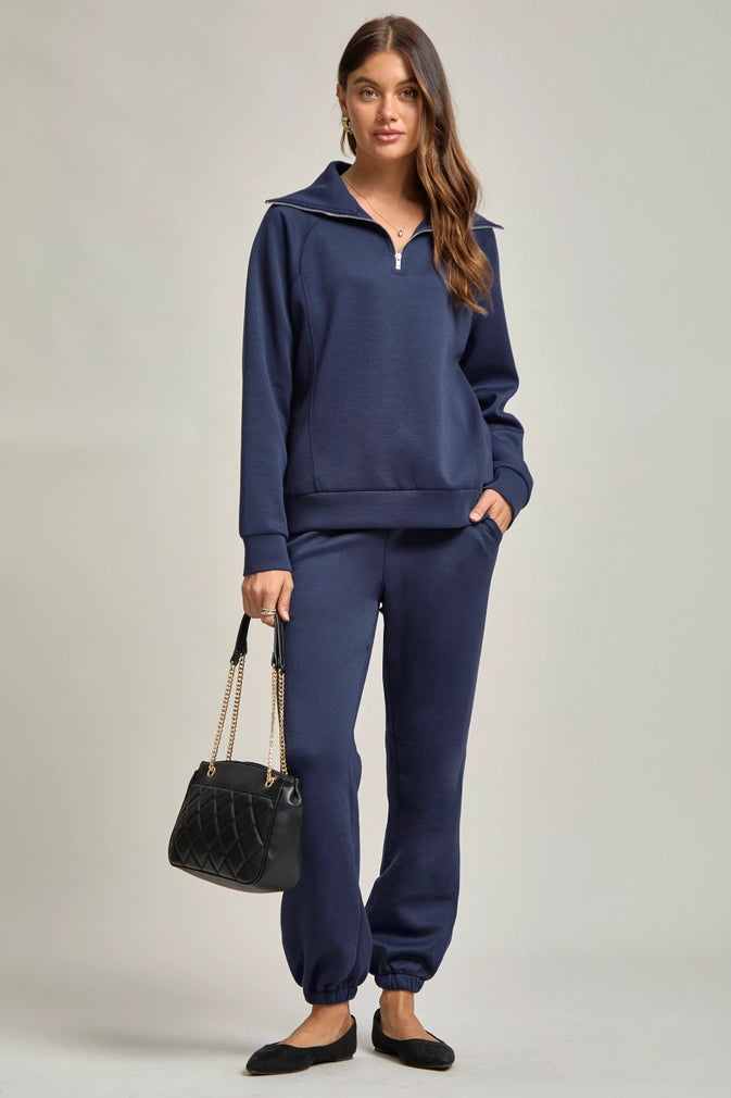 Navy Quarter Zip Pullover + Jogger Travel Set