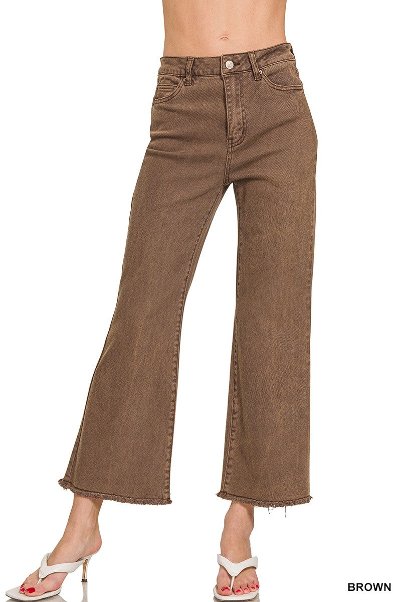 Zenana Brown Acid Wash Pants