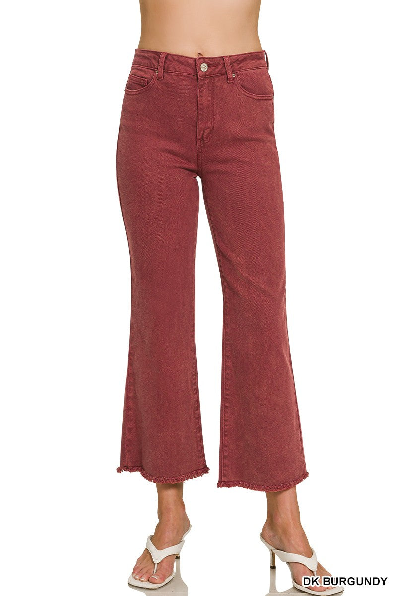 Zenana Dark Burgundy Acid Wash Pants