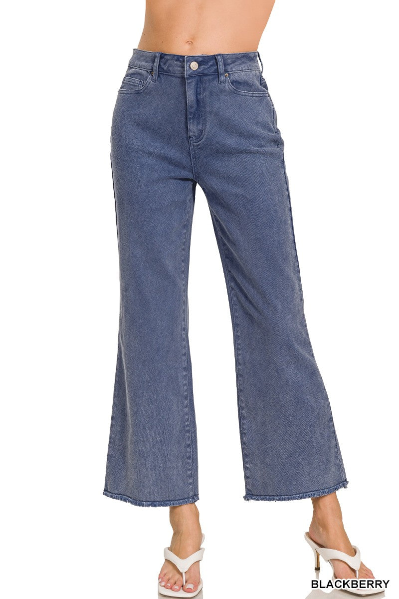 Zenana Blackberry Acid Wash Straight Leg Pants