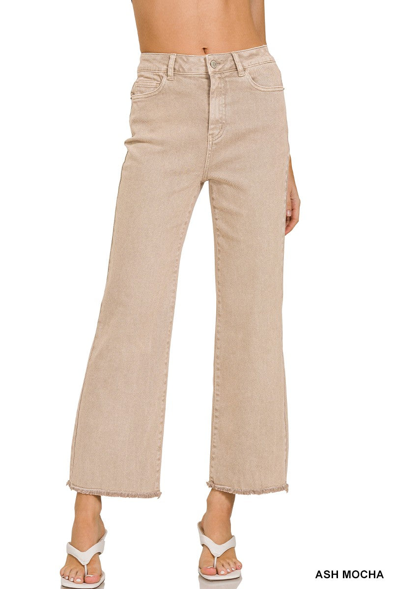 Zenana Sand Beige Acid Wash Pants