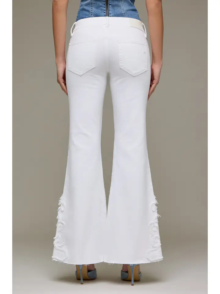 White Applique Flare Jeans