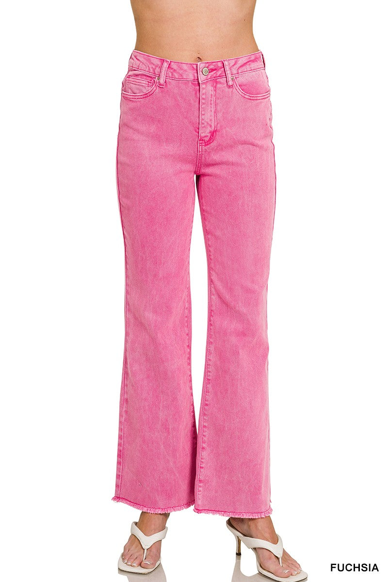 Zenana Long Fushia Acid Wash Pants