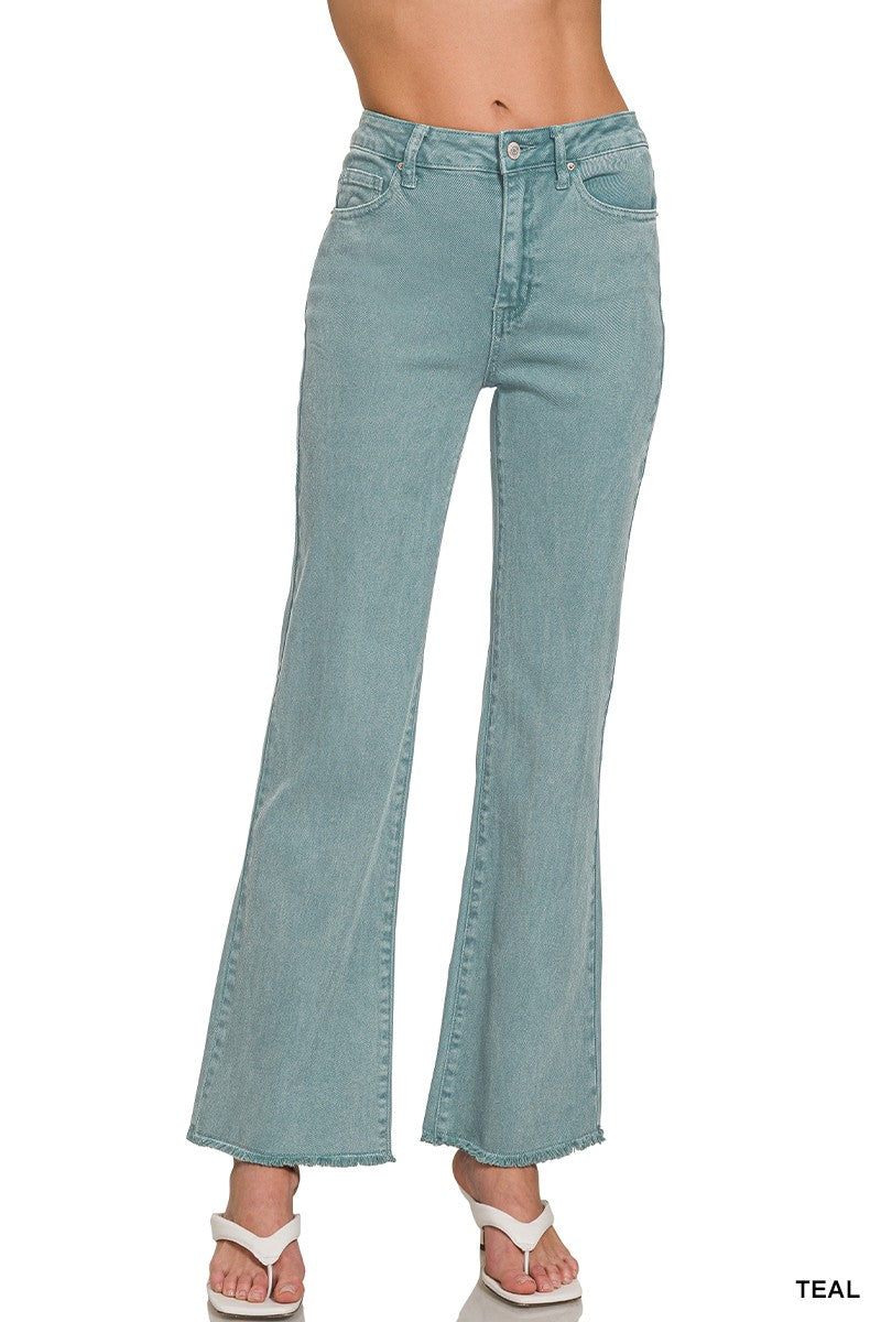 Zenana Long Teal Acid Wash Pants