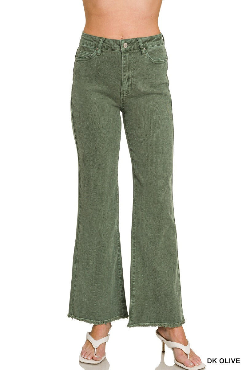 Zenana Long Dark Olive Acid Wash Pants