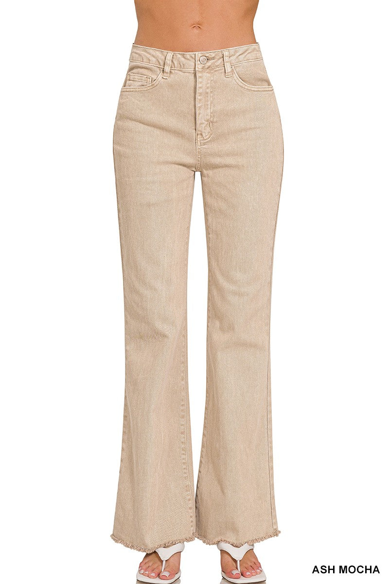 Zenana Long Ash Mocha Acid Wash Pants