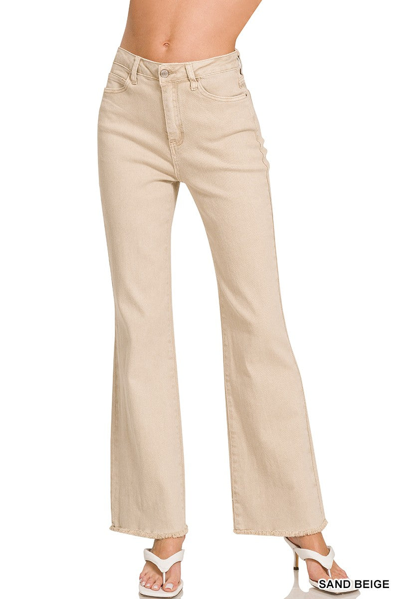Zenana Long Sand Beige Acid Wash Jeans