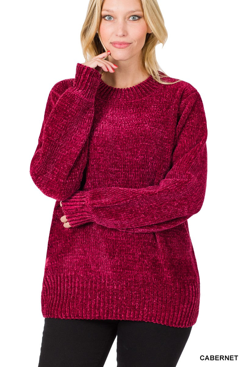Cabernet Round Neck Chenille Sweater