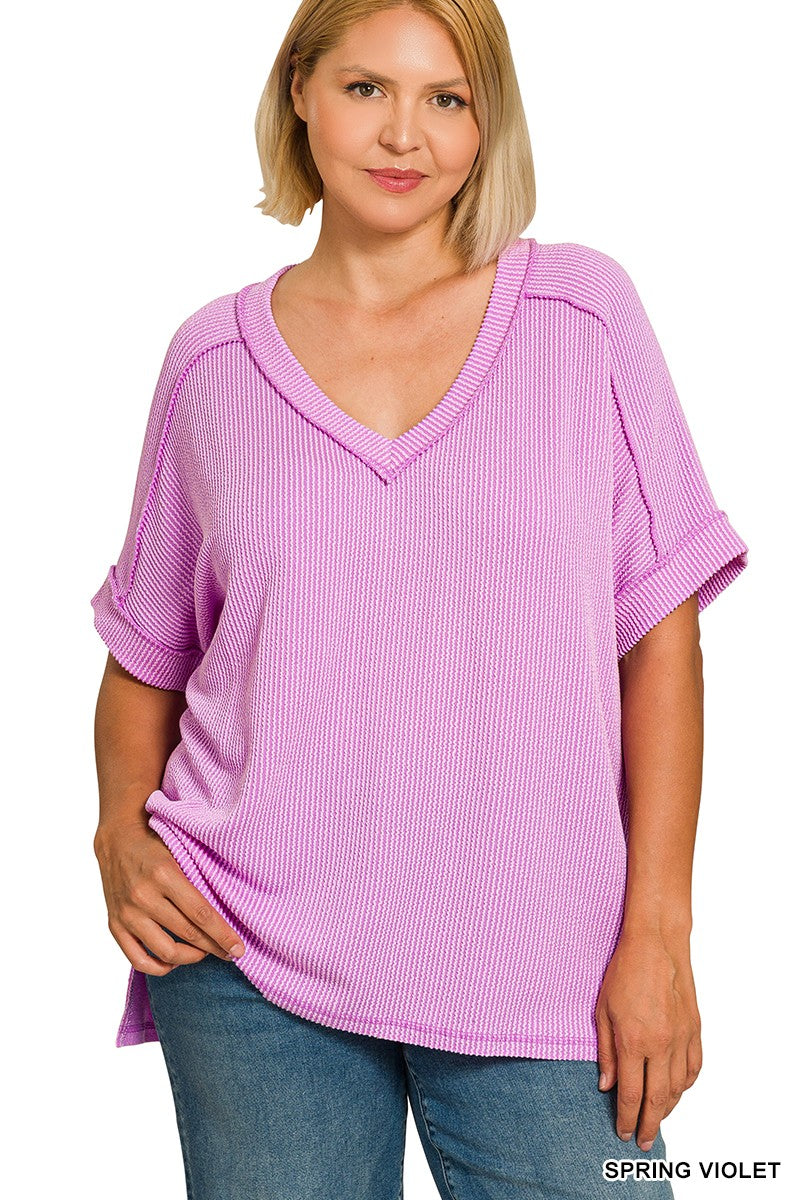 Plus Spring Violet Ribbed Top