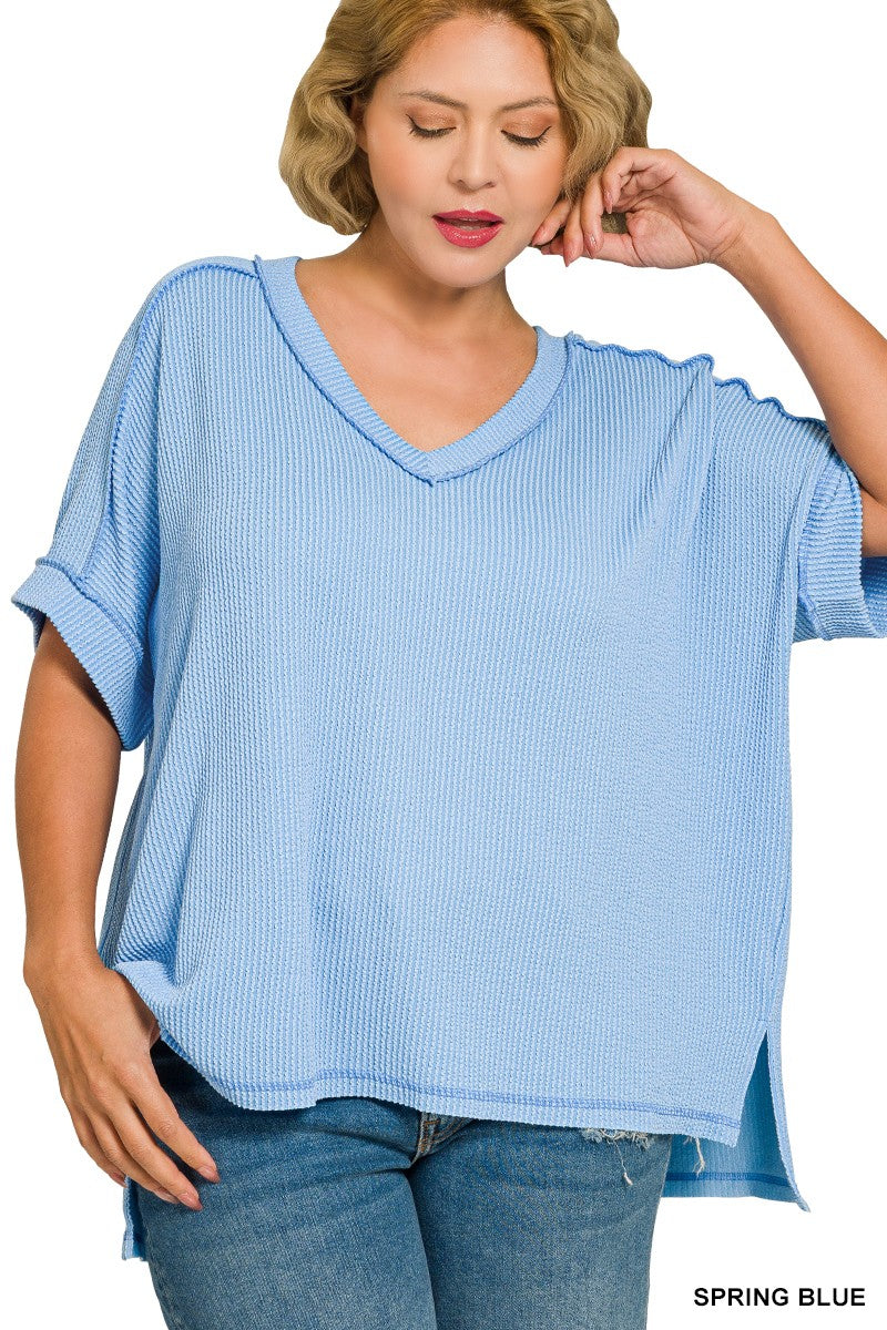 Plus Spring Blue Ribbed Top