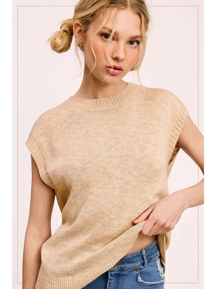 Soy Latte Loose Fit Sleeveless Ribbed Knit Top