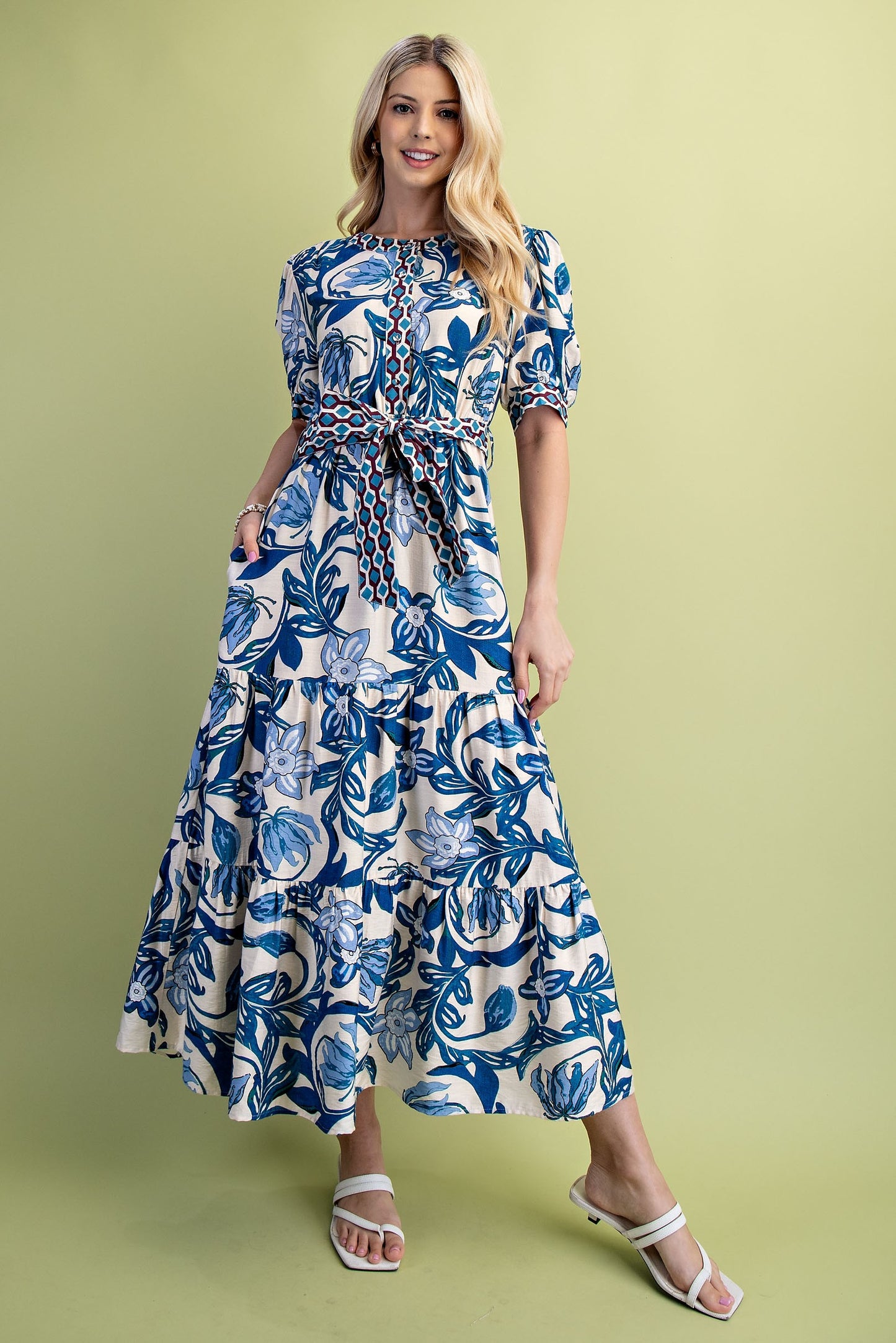 Floral Print Half Button Dress