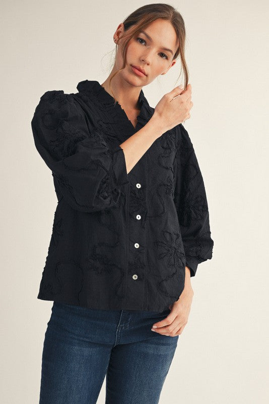 Black Button Down Floral Top