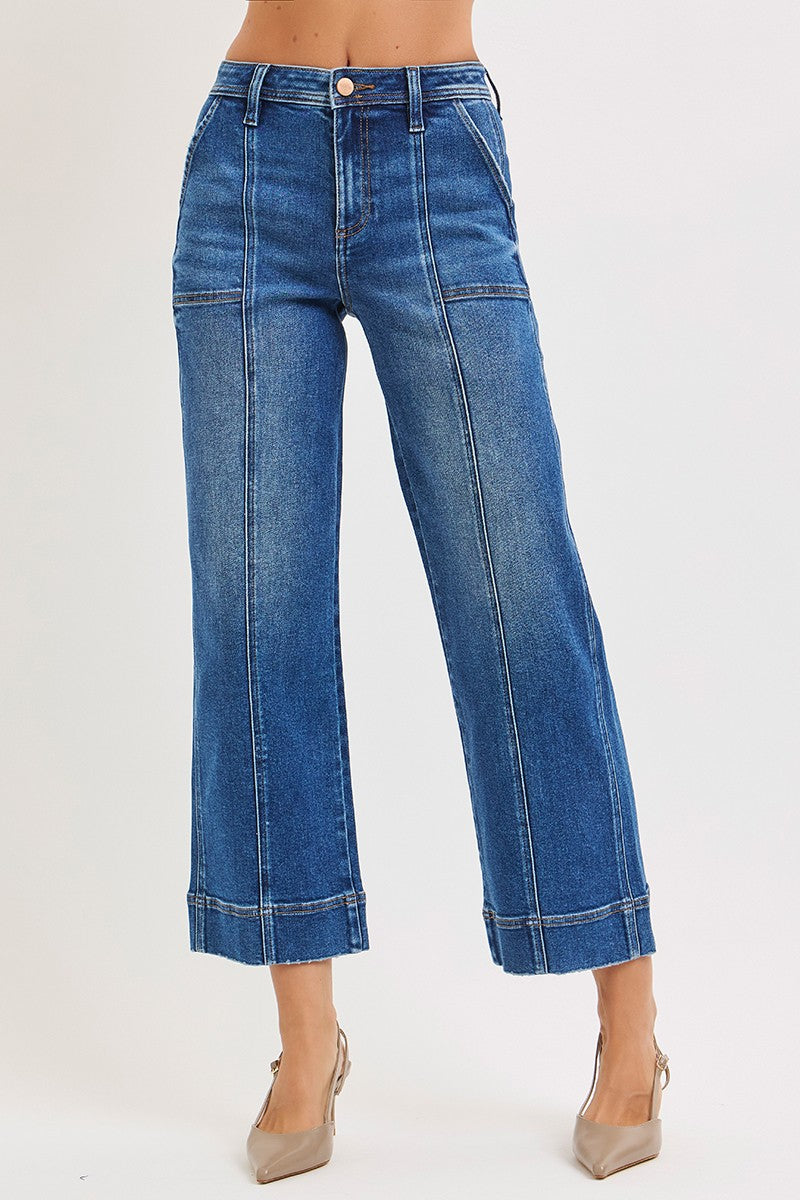 High Rise Crop Straight Front Seam Detailed Jeans