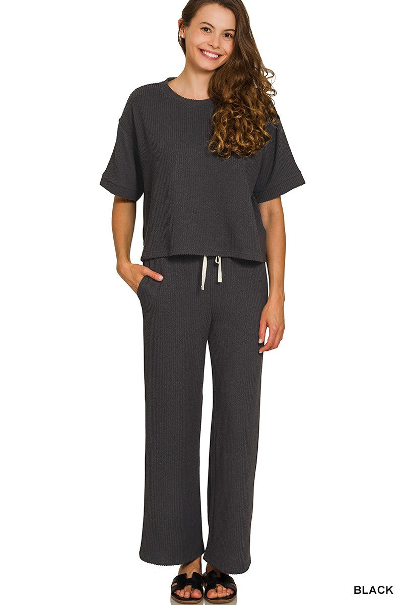 Black Ribbed Pants Set