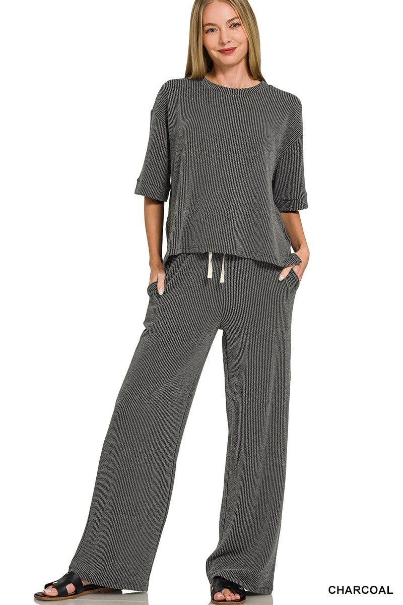 Charcoal Ribbed Pants Set