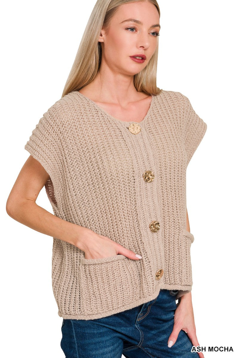 Ash Mocha Gold Button Sweater