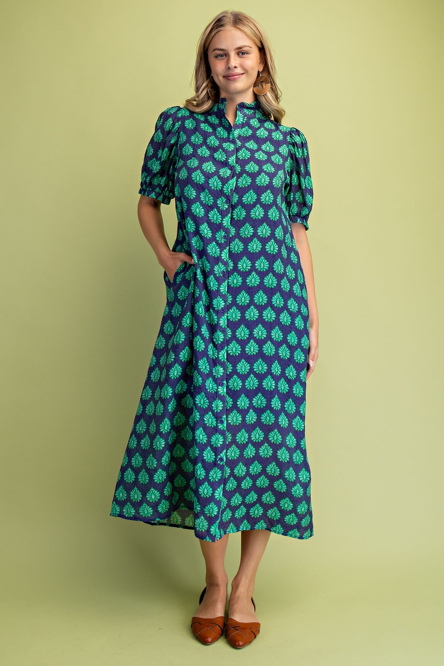Navy Mix Button Down Dress