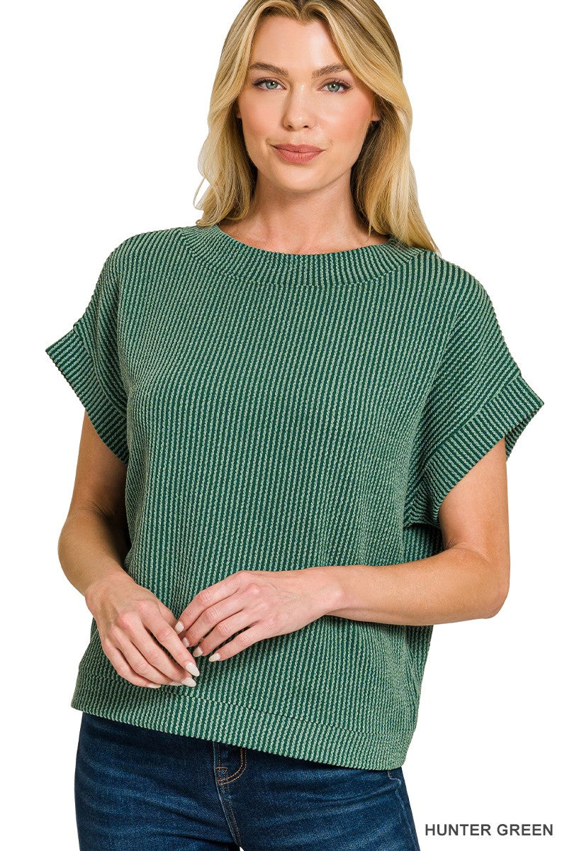 Hunter Green Band Ribbed Top