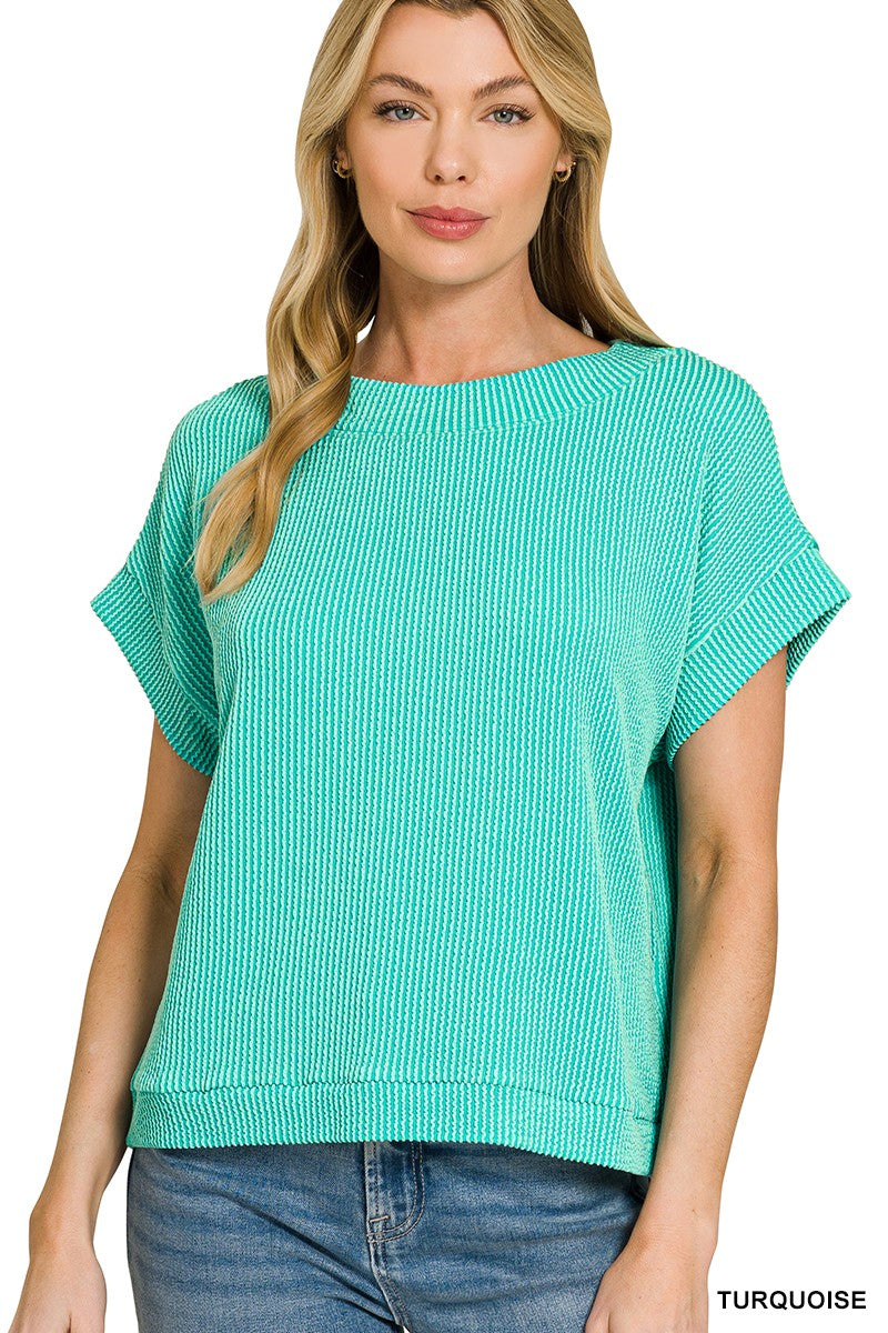 Turquoise Ribbed Band Top