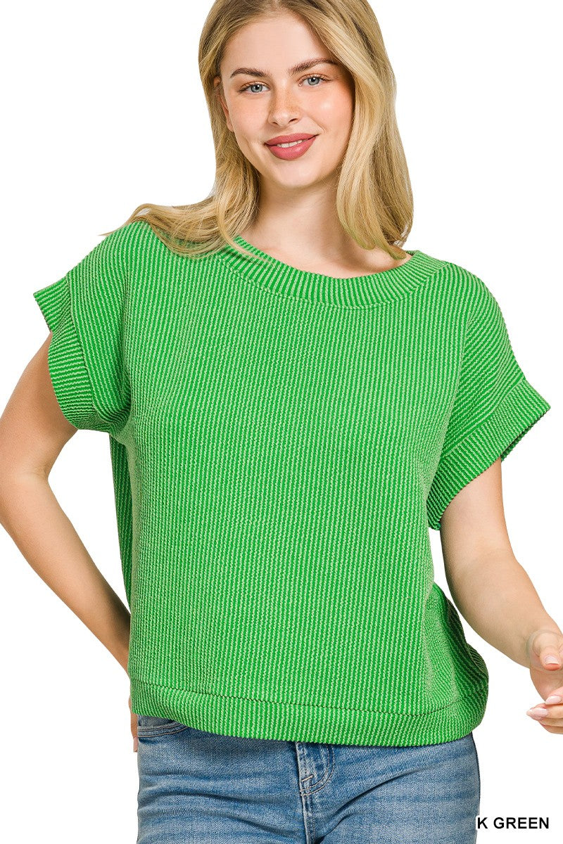 Kelly Green Band Ribbed Top