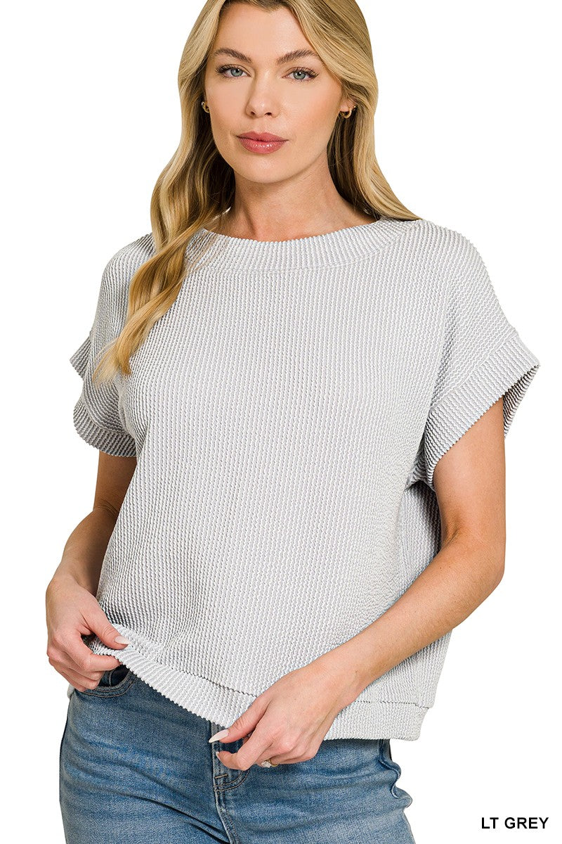 Light Grey Band Ribbed Top
