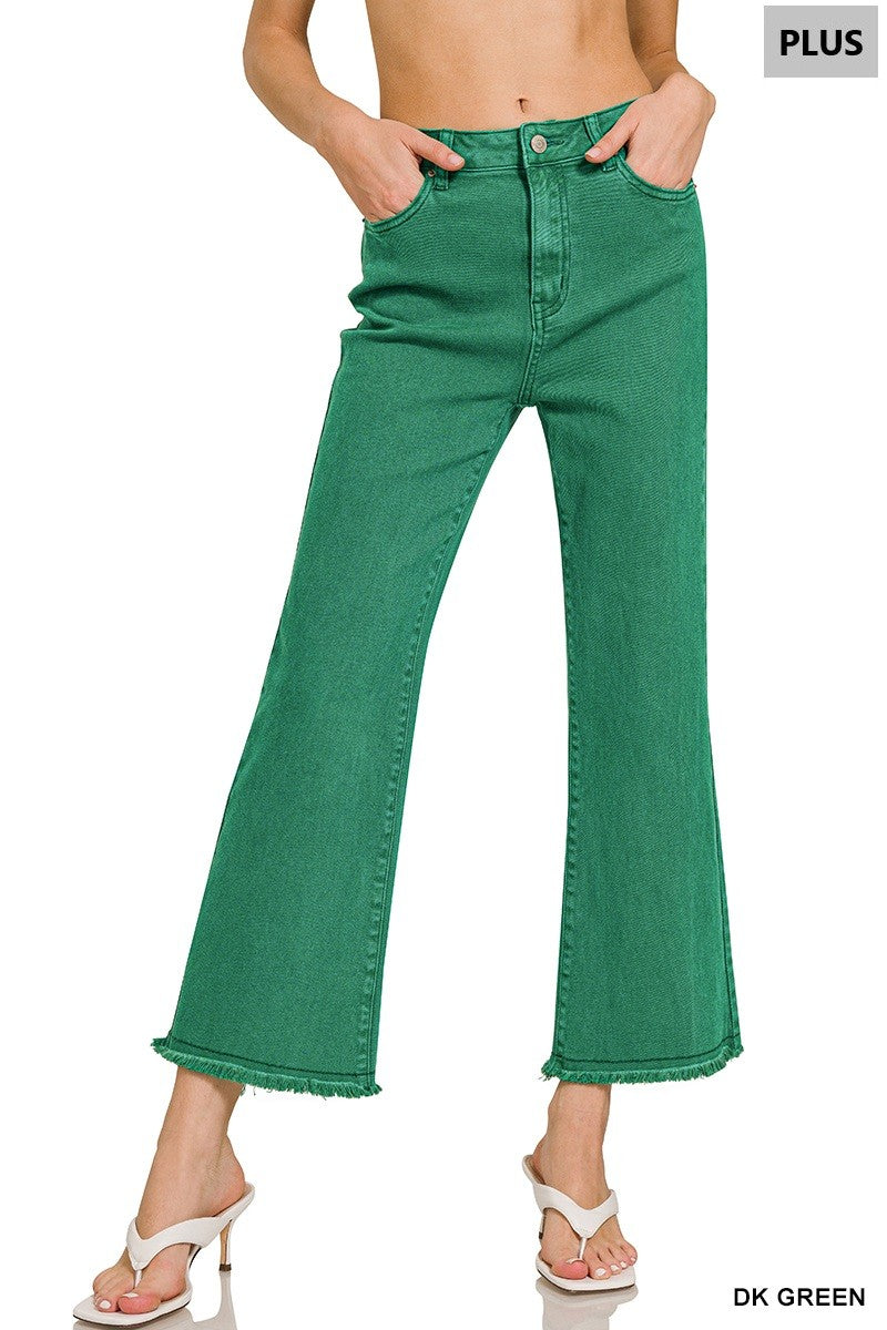 Plus Zenana Dark Green Acid Wash Pants