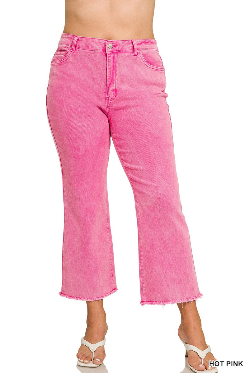 Plus Zenana Hot Pink Acid Wash Pants