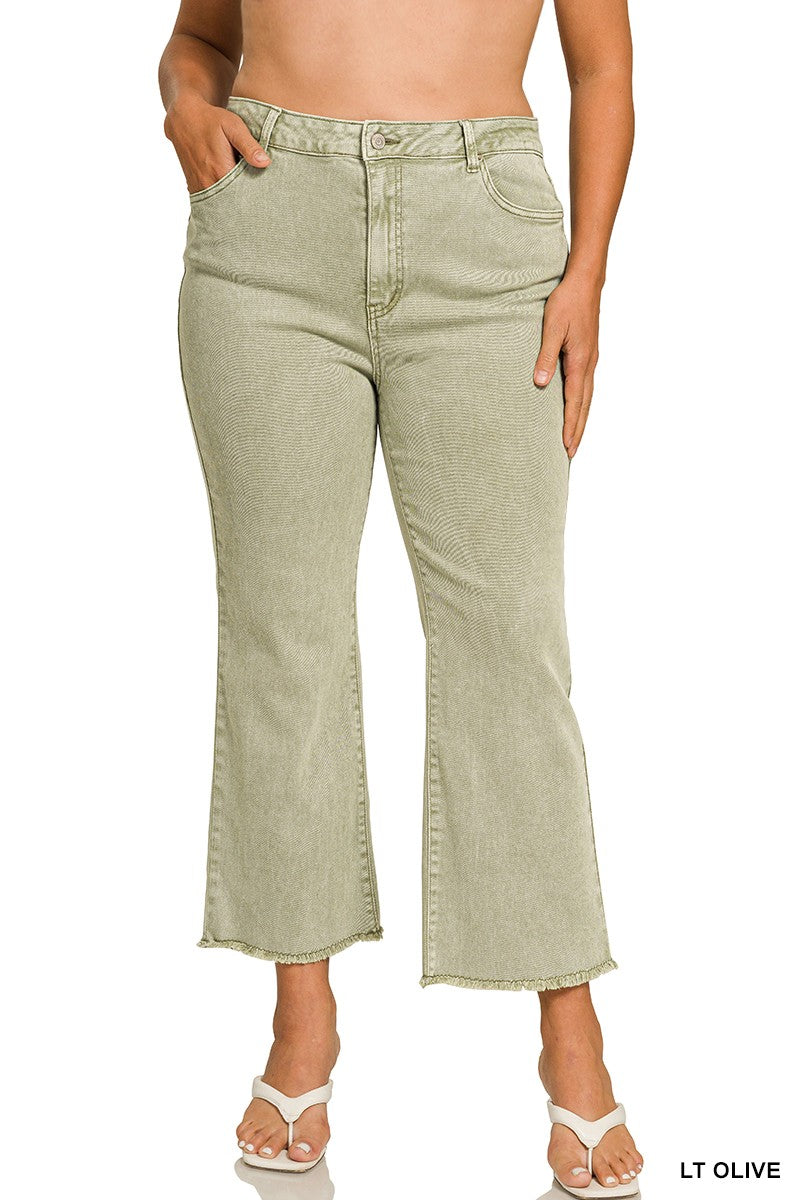 Plus Zenana Light Olive Acid Wash Pants