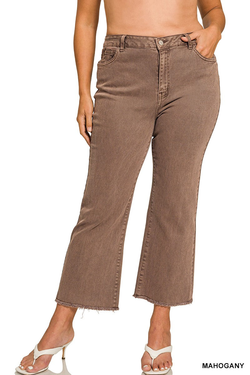 Plus Zenana Mahogany Acid Wash Pants