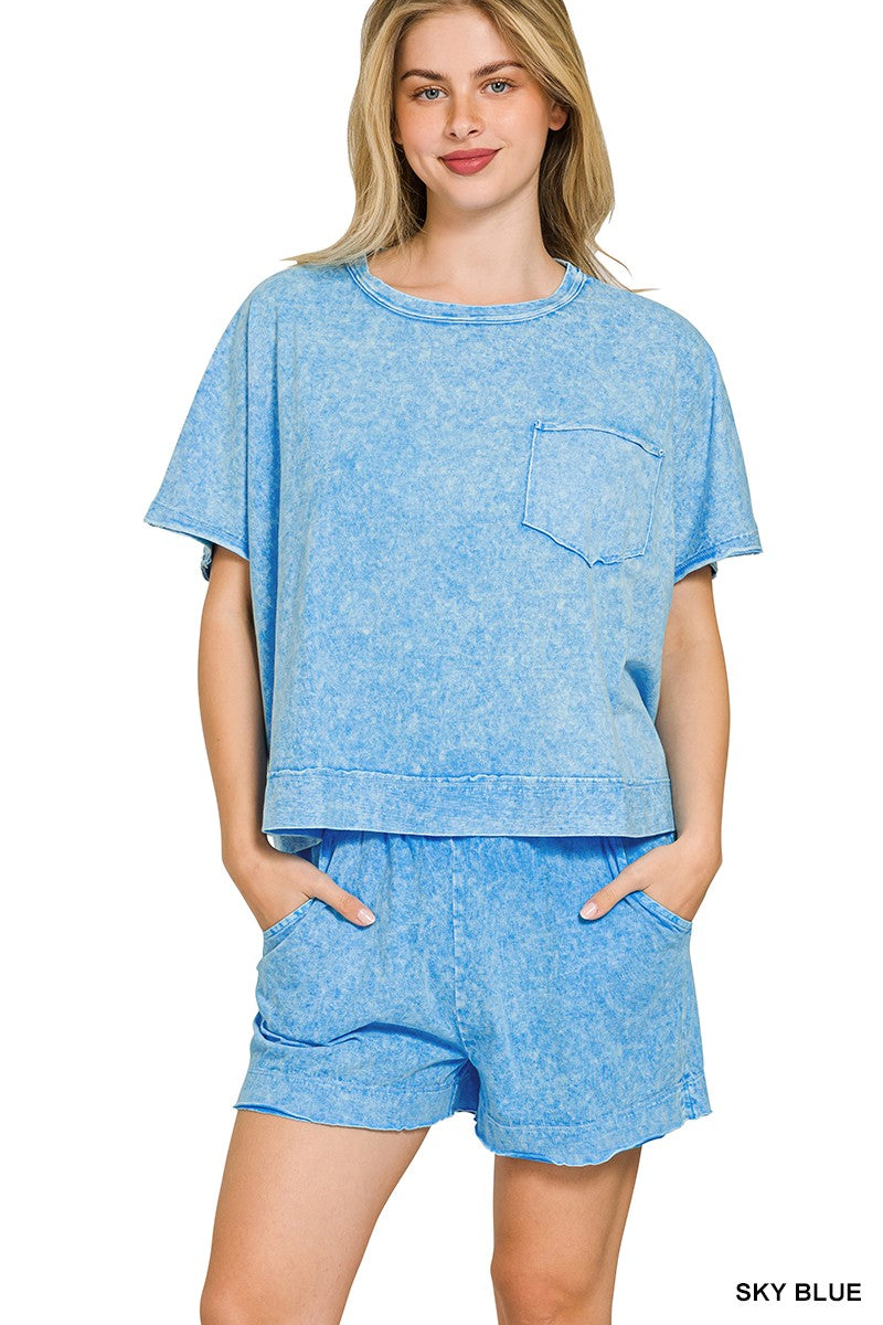 Sky Blue Acid Wash Set