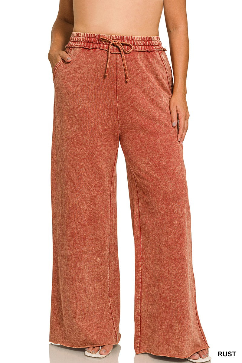 Plus Rust Acid Wash French Terry Pants