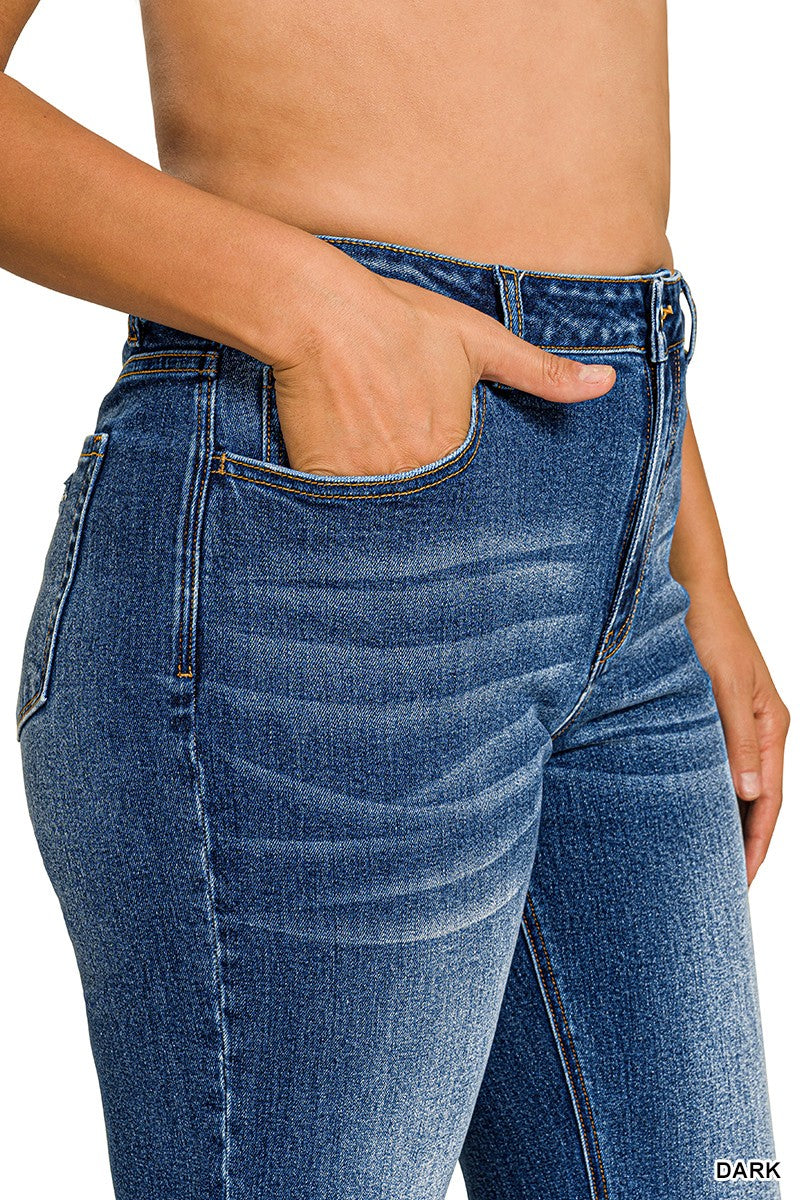 Plus High Rise Wasit Straight Leg Dark Wash Denim Pants