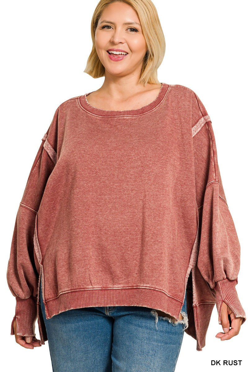 Plus Dark Rust Acid Wash Sweatshirt