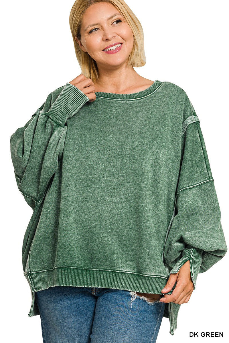 Plus Dark Green Acid Wash Sweatshirt