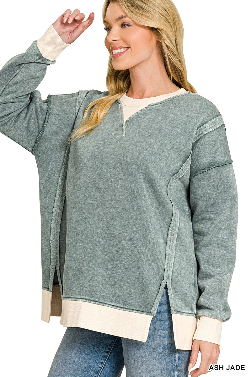 Ash Jade Acid Wash Fleece Pullover