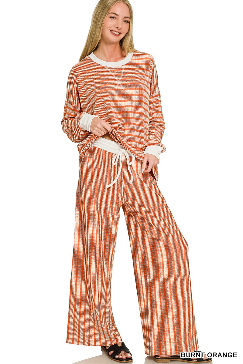 Burnt Orange Stripe Ribbed Set